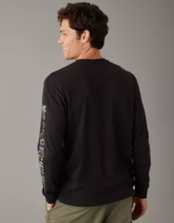 AE Super Soft Long-Sleeve Halloween Graphic T-Shirt -Aerie 0189 3243 001 ob