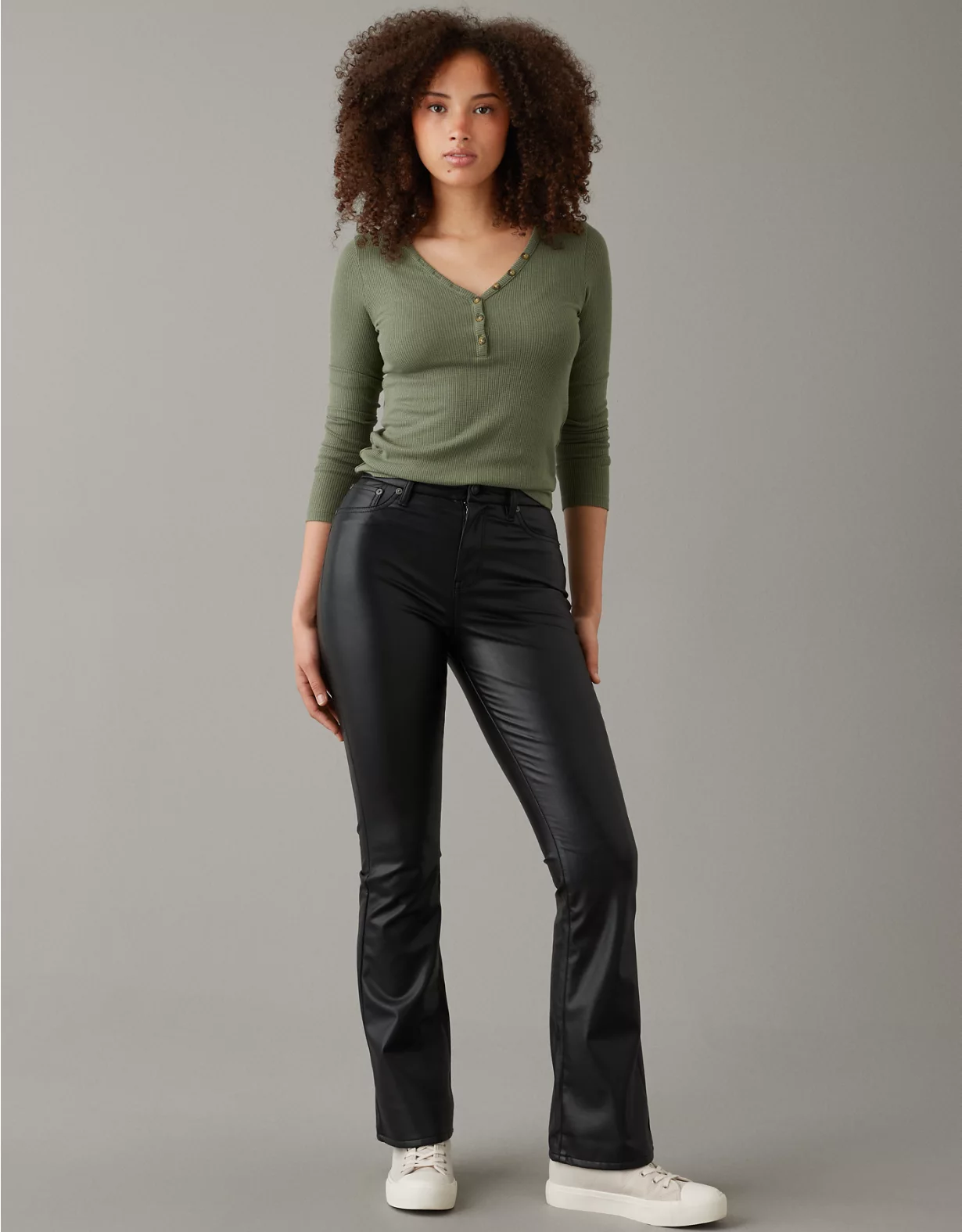 AE Curvy Super High-Waisted Kick Bootcut Vegan Leather Pant 3 AE Curvy Super High-Waisted Kick Bootcut Vegan Leather Pant