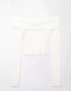 AE Off-the-Shoulder Cropped Sweater -Aerie 0341 1060 100 f