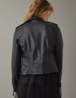 AE Vegan Leather Motorcycle Jacket -Aerie 0383 3396 001 ob