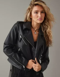 AE Vegan Leather Motorcycle Jacket -Aerie 0383 3396 001 of