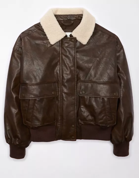AE Sherpa Leather Bomber Jacket 5 AE Sherpa Leather Bomber Jacket - Image 3