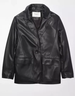 AE Oversized Vegan Leather Boyfriend Blazer -Aerie 0383 3443 001 f