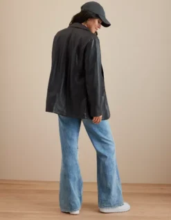 AE Oversized Vegan Leather Boyfriend Blazer -Aerie 0383 3443 001 ob