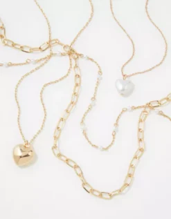 AEO Gold Heart Necklace 4-Pack -Aerie 0482 6798 709 b