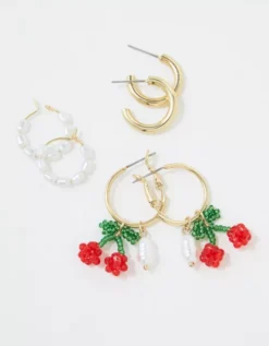 AEO Cherry Hoop Earring 3-Pack -Aerie 0484 6622 900 b