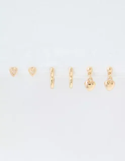 AEO Gold Heart Earrings 6-Pack -Aerie 0484 6817 709 b