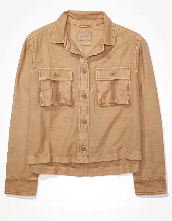 AE Cropped Long-Sleeve Cargo Button-Up Shirt 5 AE Cropped Long-Sleeve Cargo Button-Up Shirt - Image 3