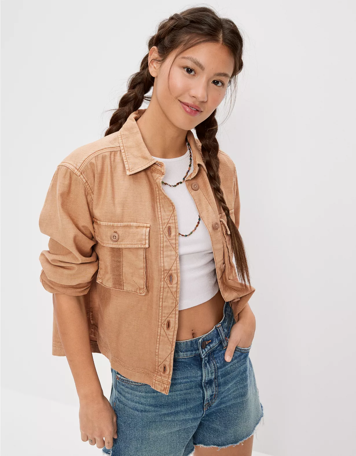 AE Cropped Long-Sleeve Cargo Button-Up Shirt 3 AE Cropped Long-Sleeve Cargo Button-Up Shirt