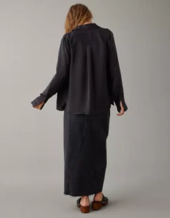 AE Satin Button-Up Shirt -Aerie 0536 5359 001 ob