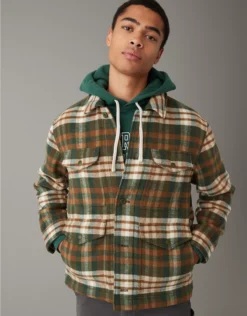 AE Plaid Button-Up Jacket