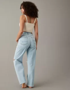 AE Strigid Curvy Super High-Waisted Ripped Baggy Straight Jean -Aerie 4436 4760 987 ob