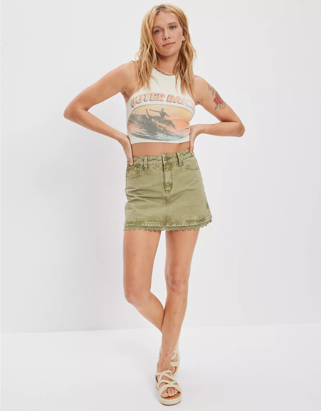 AE Super High-Waisted Lace Denim Mini Skirt 3 AE Super High-Waisted Lace Denim Mini Skirt